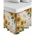 thumbnail image 1 of Sunflowers Wrap Around Bed Skirts for Queen Bed 18" Drop, Bed Skirt with Adjustable Elastic Belt Dust Ruffle Bed Valance for Bedroom Hotel Luxury Vintage Yellow Floral Farm Butterfly Bed Frame Cover, 1 of 7