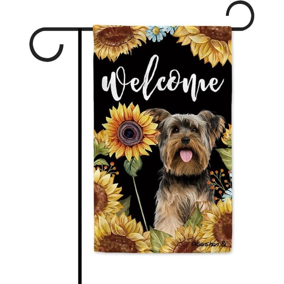 Sunflowers Yorkshire Terrier Yorkie Garden Flag Dog Floral Spring Summer Decor Flag for Outdoor Yard Double Side 12.5X18 Inch Style 1