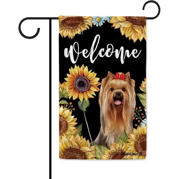 Sunflowers Yorkshire Terrier Yorkie Garden Flag Dog Floral Spring Summer Decor Flag for Outdoor Yard Double Side 12.5X18 Inch Style 3