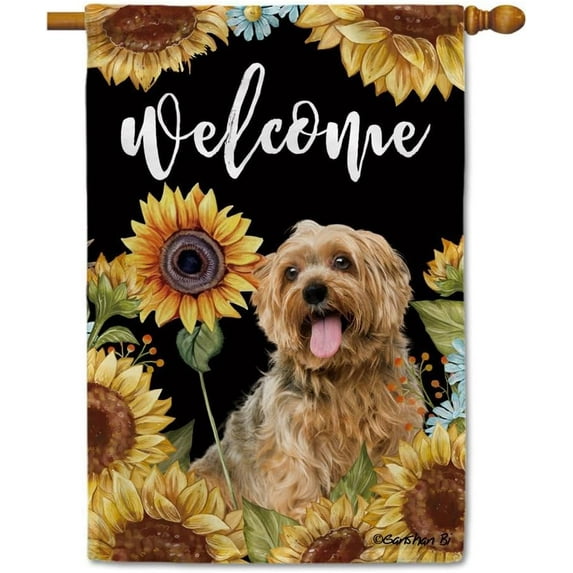Sunflowers Yorkshire Terrier Yorkie House Flag Dog Floral Spring Summer Decor Flag for Outdoor Yard Double Side 28X40 Inch Style 2