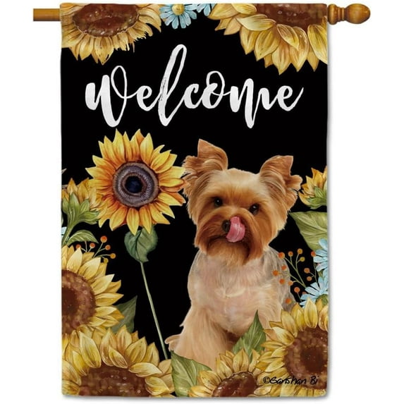 Sunflowers Yorkshire Yorkie House Flag Dog Floral Spring Summer Decor Flag for Outdoor Yard Double Side 28X40 Inch Style 1