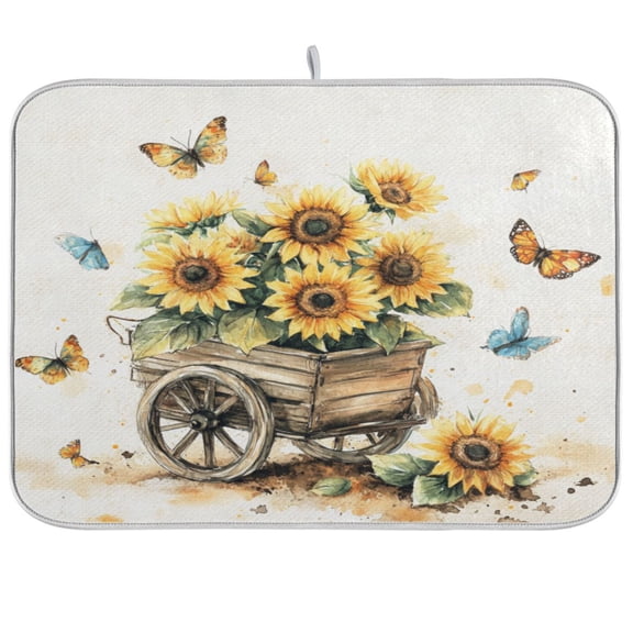 Sunflowers and Butterflies Dish Drying Mat Kitchen Mats Microfiber Counter Absorbent Dish Pad Drainer Rack