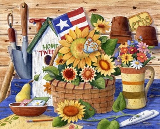 Sunflowers and Flag Canvas Art - Maureen Mccarthy (30 x 24)