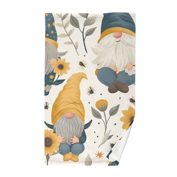 Sunflowers and Gnomes Cotton Face Towels Absorbent Hand Towel Soft Bathroom Towel for Kitchen Hotel Decoration