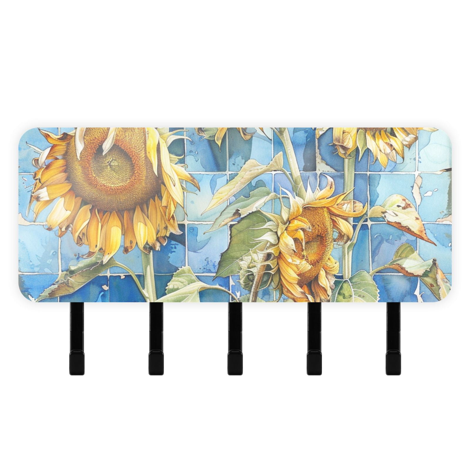Sunflowers and Grids Mail Holder Organizer Wall Mount with Shelf Key ...