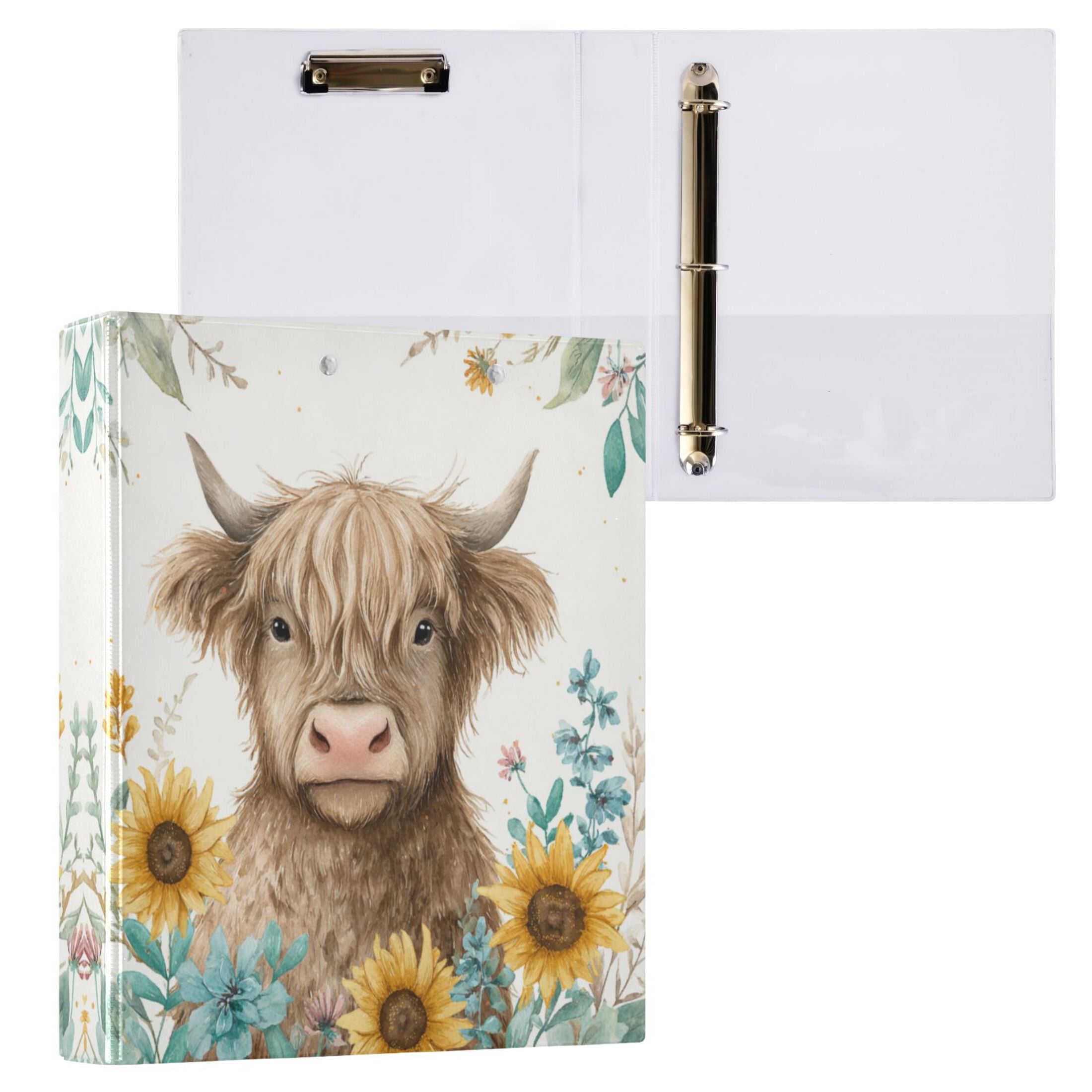 Sunflowers and Highland Cow 3 Ring Hardcover Binders 1.5in Round Rings ...