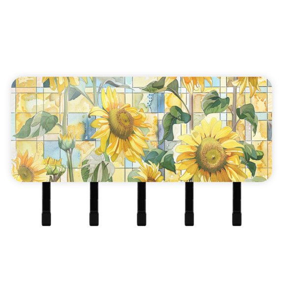 Sunflowers and Lattice Mail Holder Organizer Wall Mount with Shelf Key Holder Key Rack with 5 Key Hooks for Wall Decorative