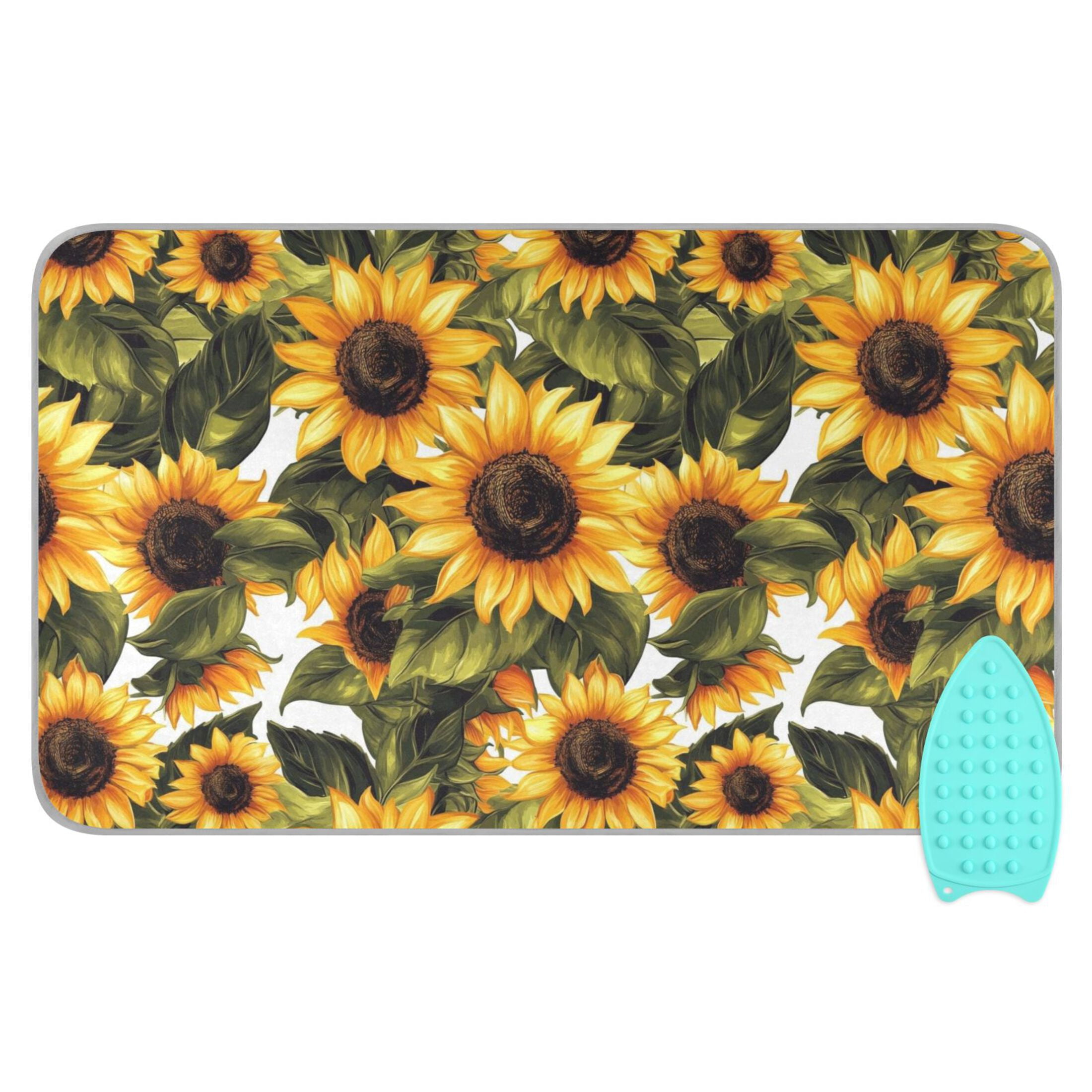 Sunflowers and Leaf Ironing Mat Blanket for Table Top Travel Portable Ironing Board Pad 47.2x27.6 Inch