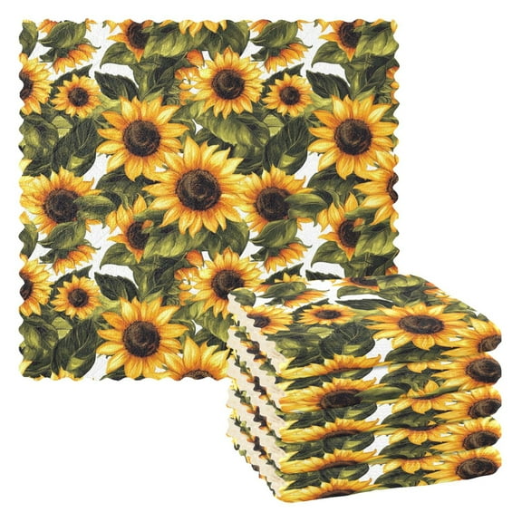 Sunflowers and Leaf Kitchen Cloth Dish Towels for Drying Washing Absorbent Dish Rags 6 Pack