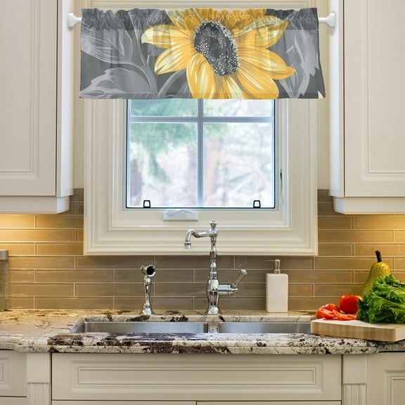 Sunflowers and Leaves Curtain Valances Farmhouse Design Window Treatment Decor Blackout Rod Pocket for Windows Living Room Kitchen 54" x 18"