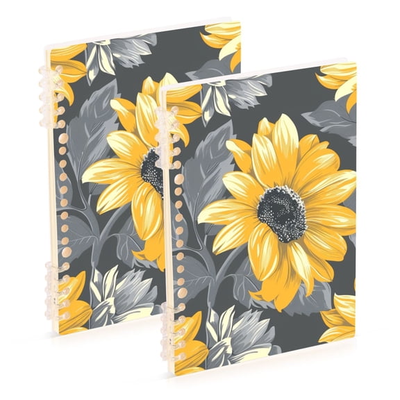 Sunflowers and Leaves Ring Binder Notebook Journey Note Diary College Ruled Spiral Notebook Study Loose Leaf Paper A5 60 Pages