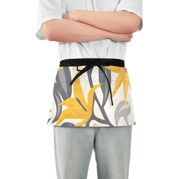 Sunflowers and Lilies Vintage Short Server Apron with 3 Pockets for Unisex Chef Gardening