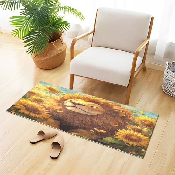 Sunflowers and Lion Cute Plush Carpet Non Slip Runner Rug Absorbent Bath Mat 39" x 20"