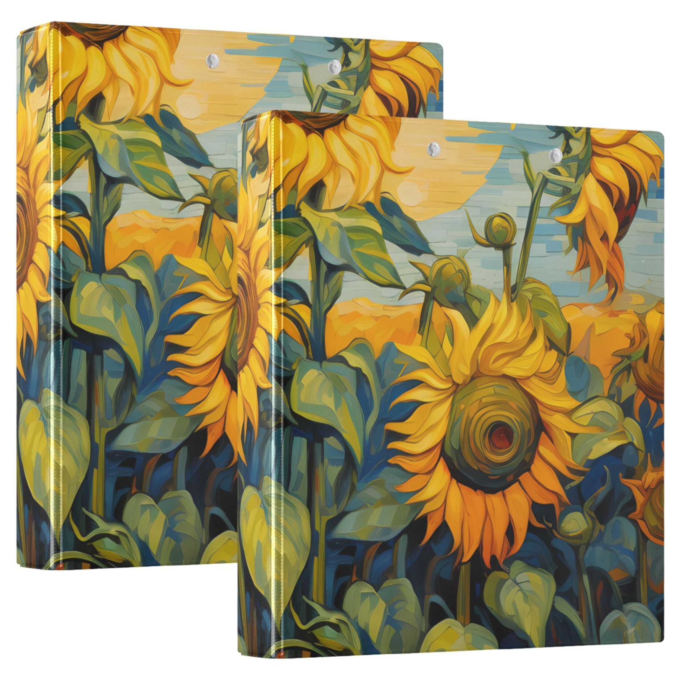 Zhirexin Cartoon Beautiful Sunflower 3 Ring Binder,500 Sheets Capacity Zipper Binder Organizer With Shoulder Strap & Handle