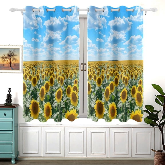 Sunflowers and Sky Blackout Curtains 54 inch Length 2 Panels Grommet Drapes for Bedroom Living Room 54x55