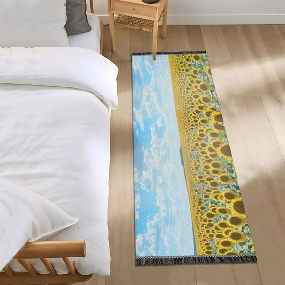 Sunflowers and Sky Runner Area Rug 2x6 Soft Non-Slip Washable Bedside Carpet for Hallway Bedroom Living Room Home Decor