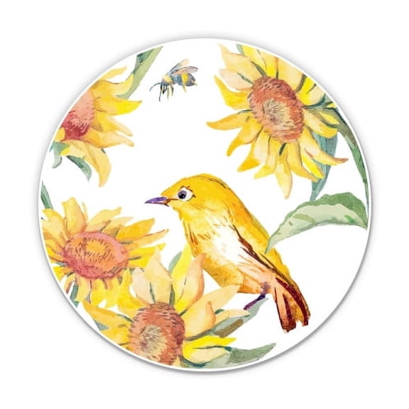 Sunflowers and a Yellow Cute Bird - 5" Vinyl Sticker - For Car Laptop I-Pad - Waterproof Decal