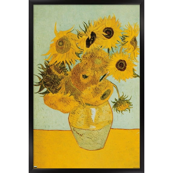 Sunflowers by Vincent van Gogh Wall Poster, 14.725" x 22.375" Framed