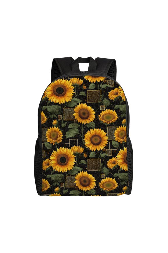 Sunflowers and geometric shapes Backpack with 15 Inch Laptop Compartment,Water-Resistant Daypack, Large Capacity Backpack with Adjustable Breathable Shoulder Straps for Daily Use Travel Gym