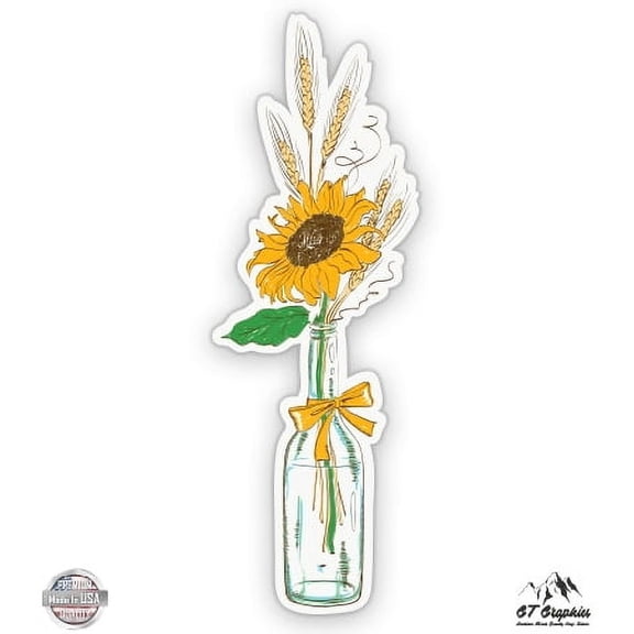 Sunflowers in Glass Jar - 5" Vinyl Sticker - For Car Laptop I-Pad - Waterproof Decal