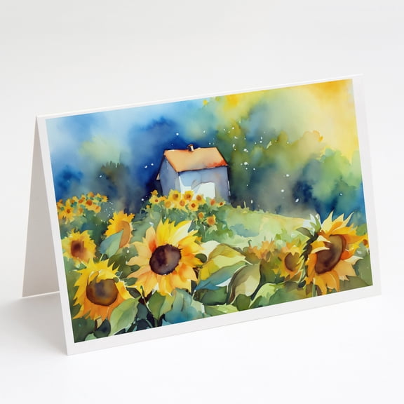 Sunflowers in Watercolor Greeting Cards and Envelopes Pack of 8 7 in x 5 in