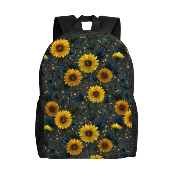 Sunflowers and leaves pattern Backpack with 15 Inch Laptop Compartment,Water-Resistant Daypack, Large Capacity Backpack with Adjustable Breathable Shoulder Straps for Daily Use Travel Gym