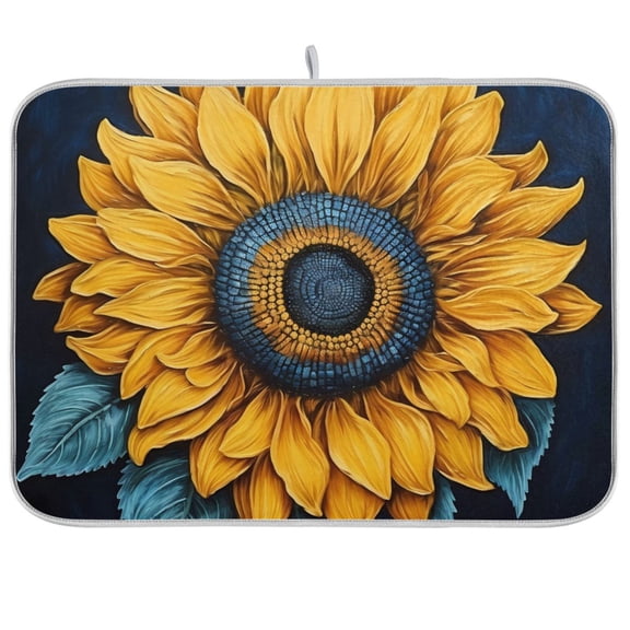 Sunflowers on Blue Dish Drying Mat Microfiber Kitchen Mats Large Counter Absorbent Dish Pad Drainer Rack 16"x18"