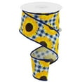thumbnail image 1 of Sunflowers on Checked Faux Canvas Wired Edge Ribbon, 10 Yards (Dark Blue, 2.5 Inch)RGC171203, 1 of 1