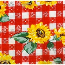 Sunflowers on Red Checkered Poly Cotton, 58"/60" Inches Wide – Sold By The Yard