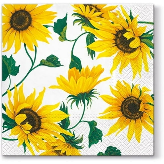Sunflowers on White - Decorative Floral Lunch Paper Napkins 40pcs - Perfect for Decoupage, Party, Birthday, Special Occasions, Weddings
