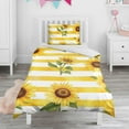 thumbnail image 1 of Sunflowers on Yellow Stripes Duvet Cover and Pillowcase Set for Single Bedding, Bedroom Accessories for Kids Teens, 1 of 5