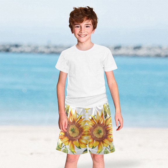 Sunflowers with Bamboo Boys Swim Trunks Boardshorts Swimsuit Quick Dry Board Shorts Bathing Suit 2-12T