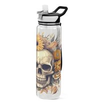 Sunflowers with Skeletons 32oz Water Bottles with Straw Tritan Leakproof Sports Bottle BPA Free Clear for Fitness Gym Swimming Cycling