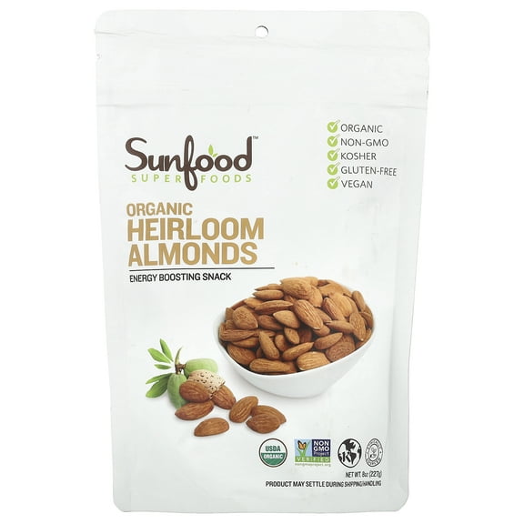 Sunfood Raw Organic Heirloom Almonds, 8 oz (227 g)