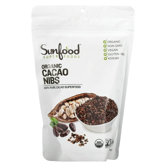 Sunfood Superfoods Organic Cacao Nibs Superfood Rich in Antioxidants, 8 Oz