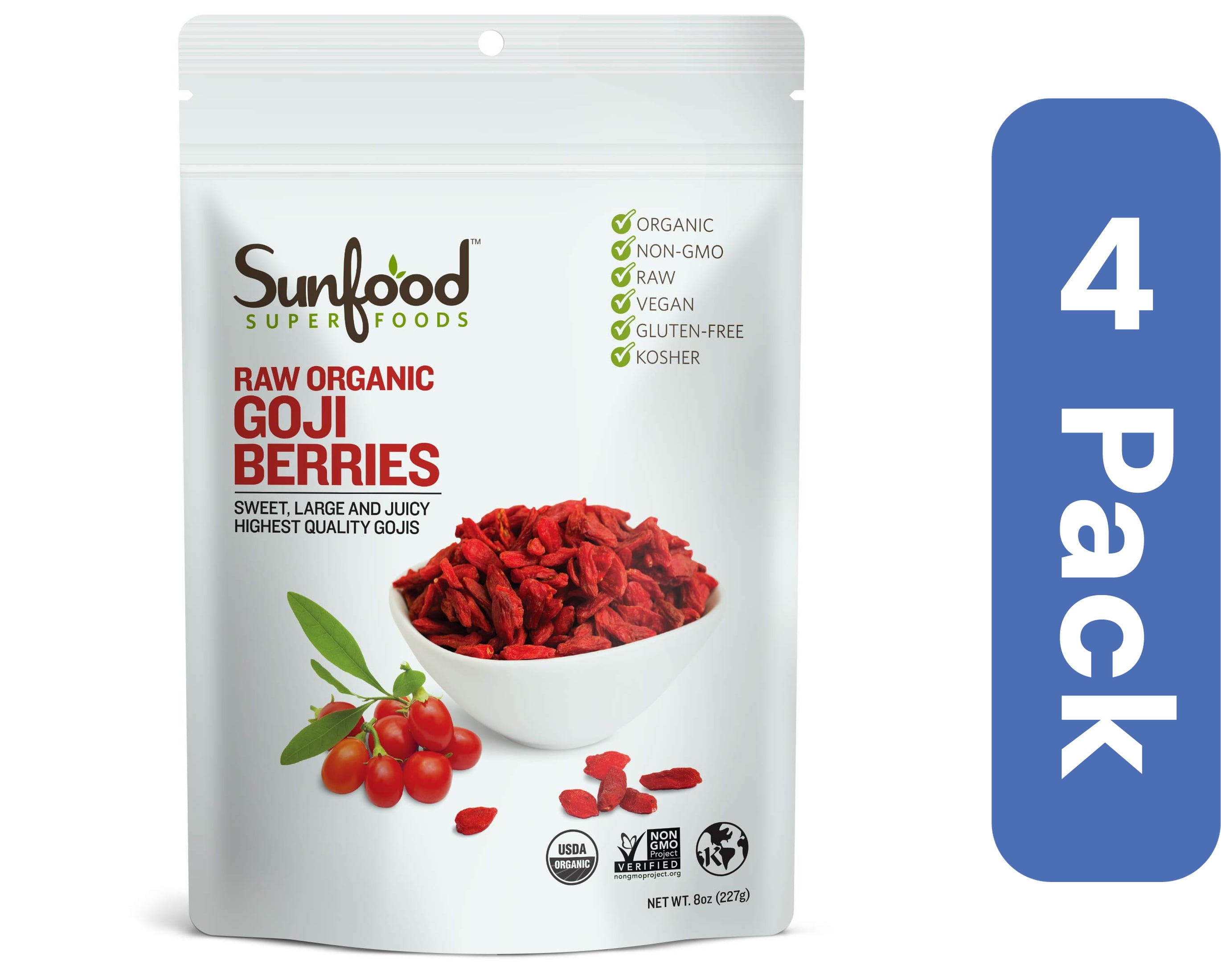 Sunfood Superfoods Organic Goji Berries 8 oz (Pack Of 4)