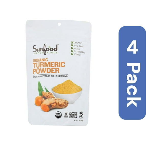 Sunfood Superfoods Organic Turmeric Powder 4 oz (Pack Of 4)
