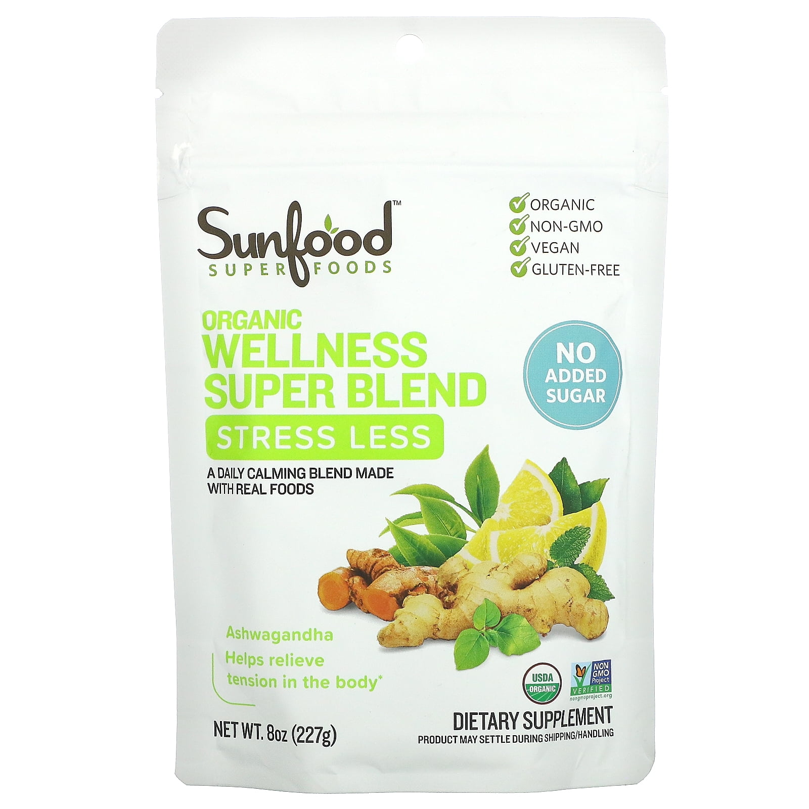 Sunfood Superfoods Organic Wellness Super Blend for Stress, 8 Oz