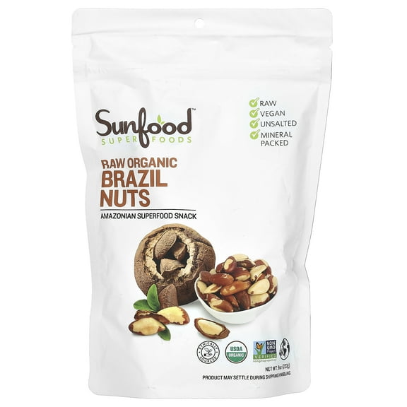 Sunfood Superfoods Raw Organic Brazil Nuts Healthy Home Office Snacks, 8 Oz