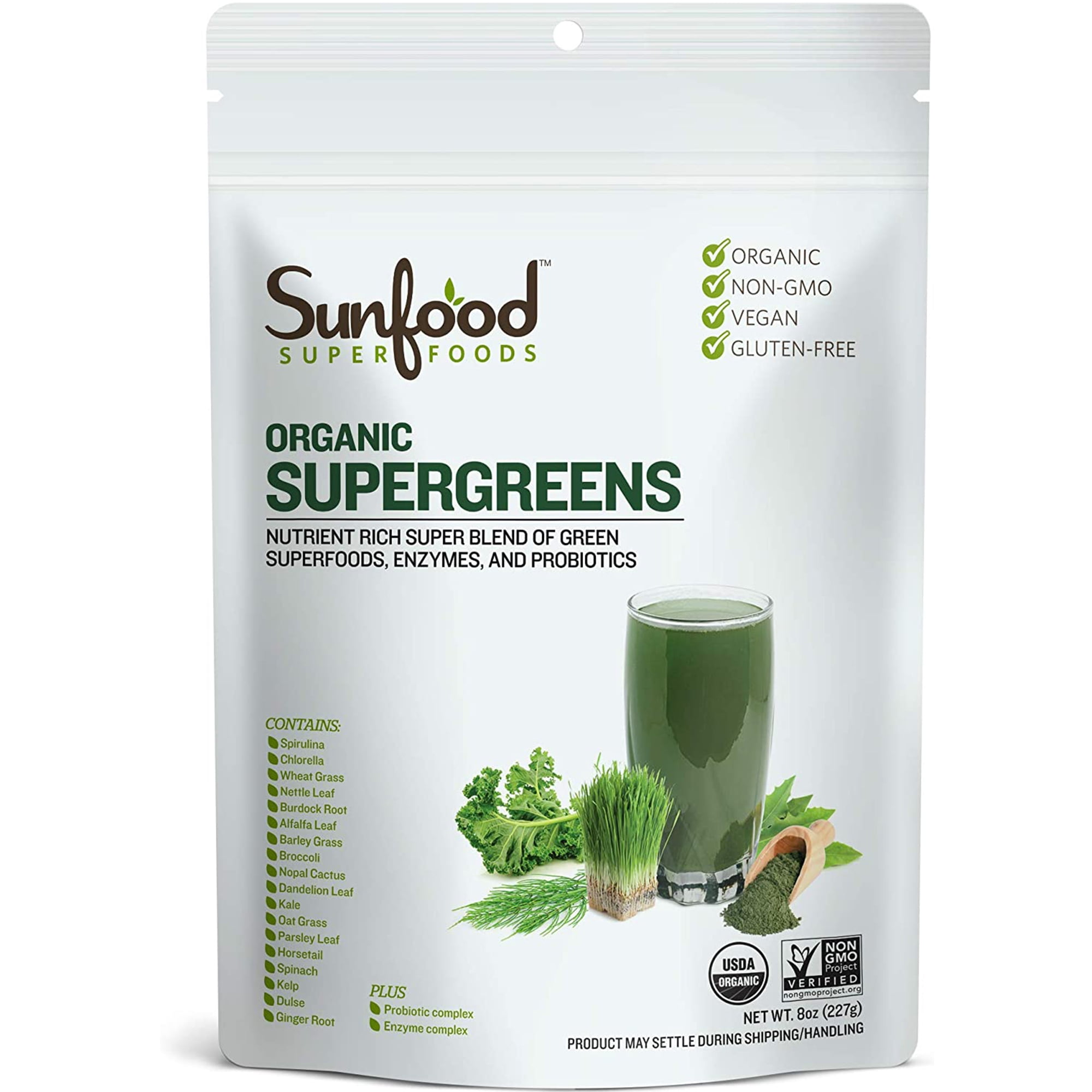 Sunfood Superfoods Super Greens Organic Superfood Powder Probiotic Enzymes, 8 Oz - Walmart.com
