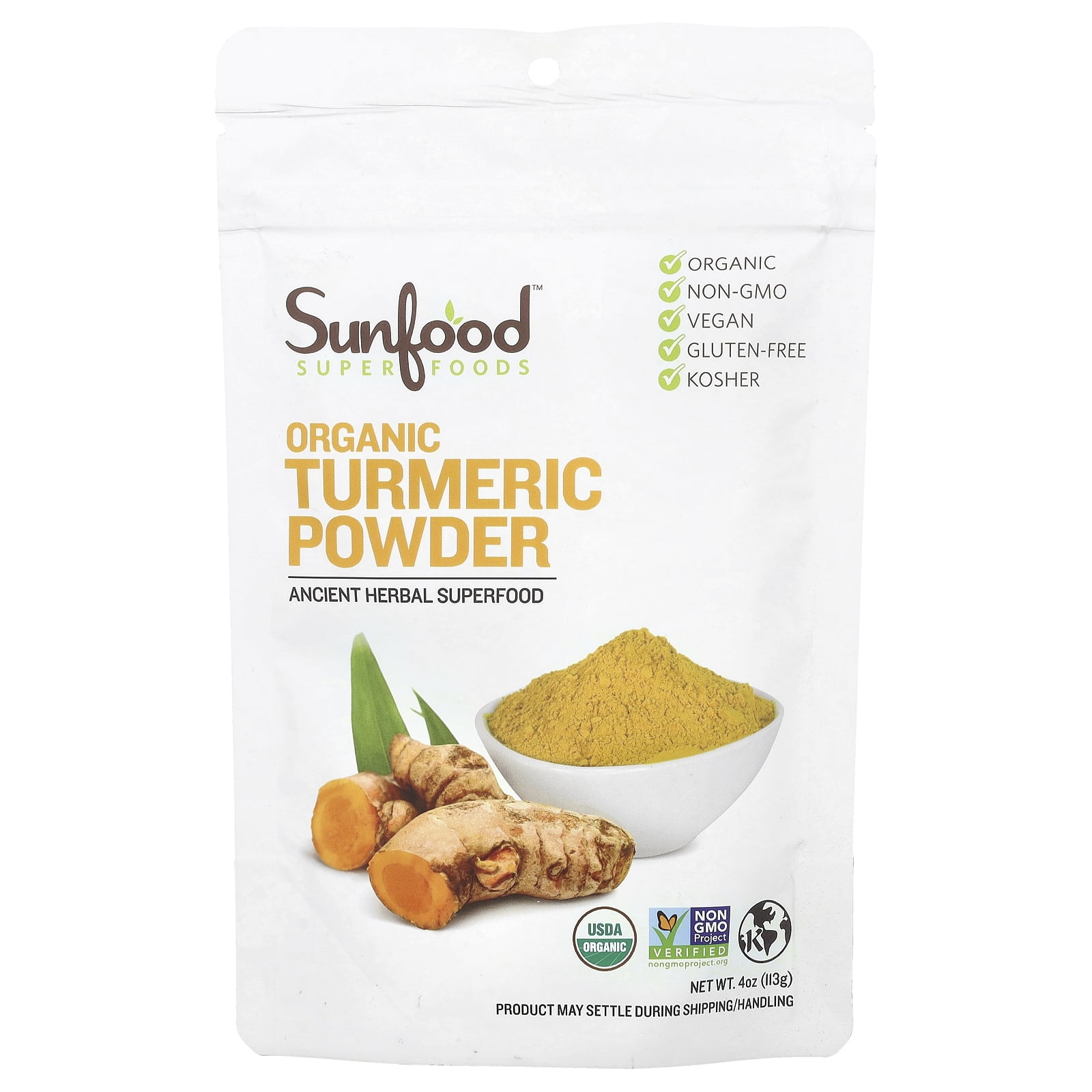 Sunfood Superfoods Organic Turmeric Root Powder Superfood with Curcumin, 4 oz