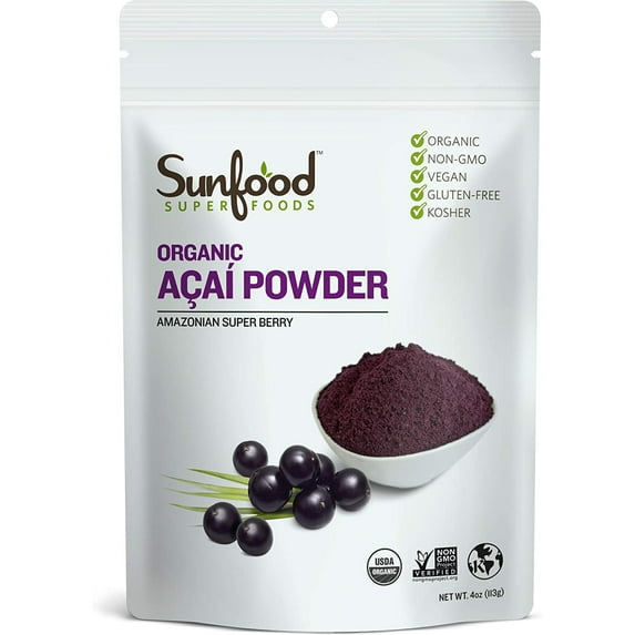 Sunfoods Superfoods Raw Organic Acai Berry Powder Superfood with Antioxidants, 4 oz