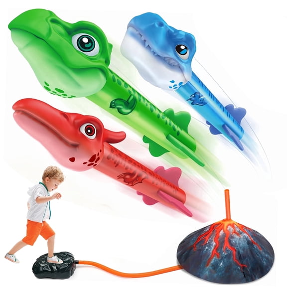 Sunforu Dinosaur Rocket Launcher for Kids, Volcano Stand & 3 Foam Rockets, Air Powered Stomp Toy Outdoor Ages 3-8