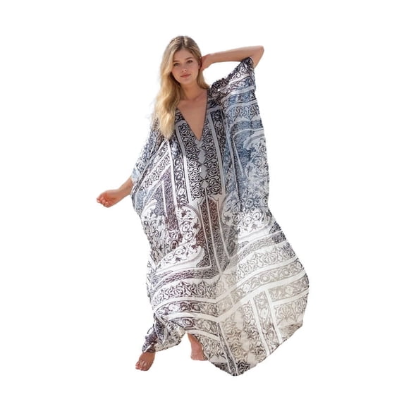 Sunforyou Chiffon Kaftan Dresses Plus size Swimsuit Coverup 2026 Summer Moo moo Dress for Women Caftan Loungewear