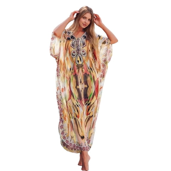 Sunforyou Chiffon Kaftan Dresses Plus size Swimsuit Coverup 2026 Summer Moo moo Dress for Women Caftan Loungewear