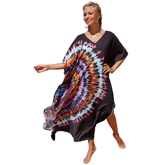 Sunforyou Kaftan Dresses for Women Plus Size Swimsuit Cover up Caftans Vneck Moo moo Dresses Loose Loungewear