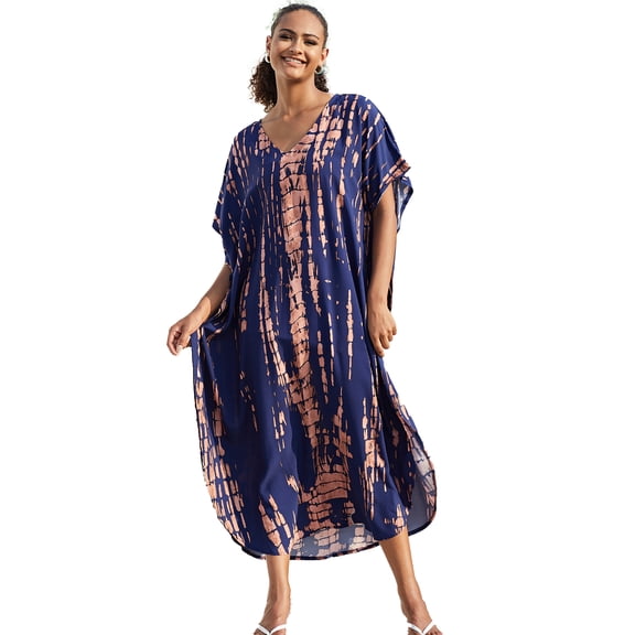 Sunforyou Kaftan Dresses for Women Plus Size Swimsuit Cover up Caftans Vneck Moo moo Dresses Loose Loungewear