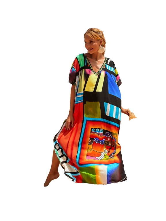 Plus Size Caftans Loungewear Maxi Beach Dresses Kaftan Lightweight Moo Moos for Women