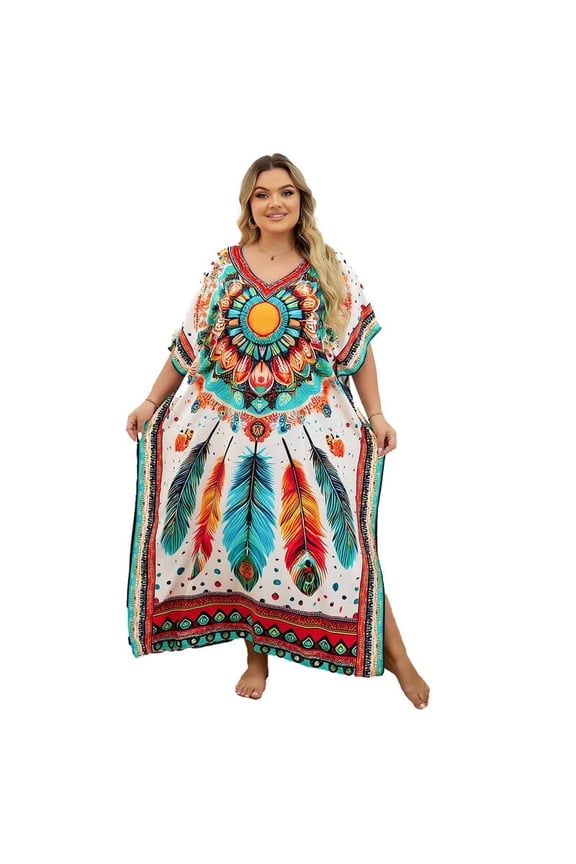 Women Print Kaftan Dresses Plus Size Swimsuit Coverup Summer House Dress Caftan Loungewear