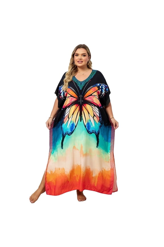 Women Print Kaftan Dresses Plus Size Swimsuit Coverup  Summer House Dress Caftan Loungewear